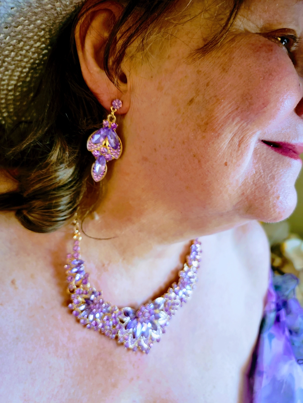 Lavender Crystal Statement Necklace and Earrings Set - Unbranded